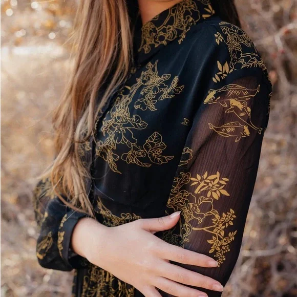 NWT Poet Elegant Black and Gold Haiku Dress - Picture 1 of 7